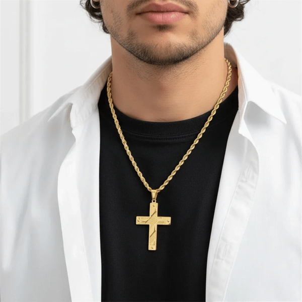 Mens Iron Saints 18kt. Gold Plated Cross Pendant Necklace