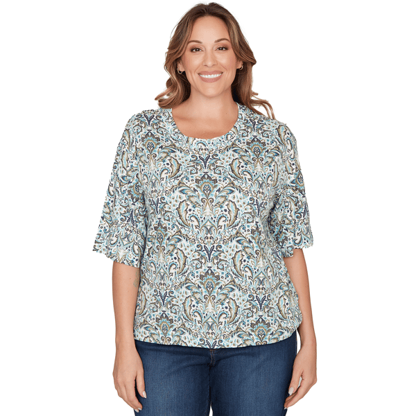 Plus Size Skyes the Limit Fresh Start Elbow Sleeve Crew Neck To - image 