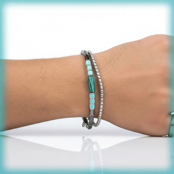 Mens Iron Saints Blue Hematite Bead Multi Strand Bracelet