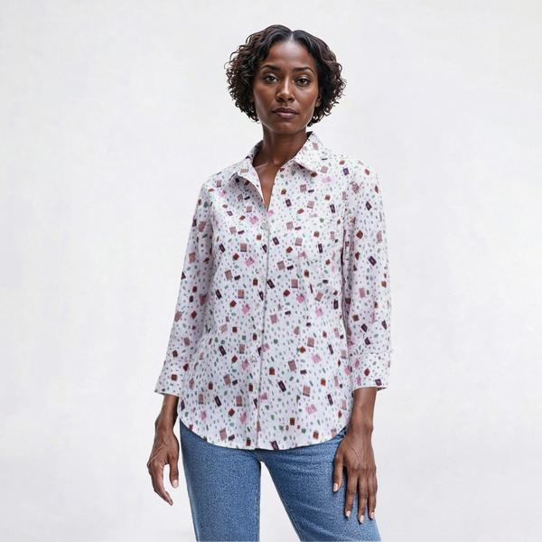 Womens Zac & Rachel 3/4 Sleeve Holiday Knit To Fit Blouse