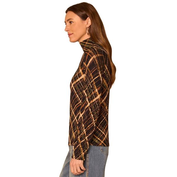 Womens Democracy Long Sleeve Turtleneck Abstract Plaid Blouse