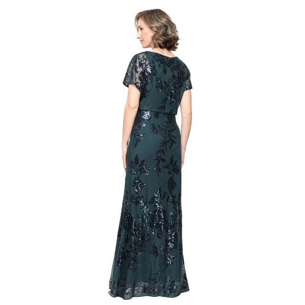 Womens SLNY Short Sheer Sleeve Floral Beaded Blouson Gown