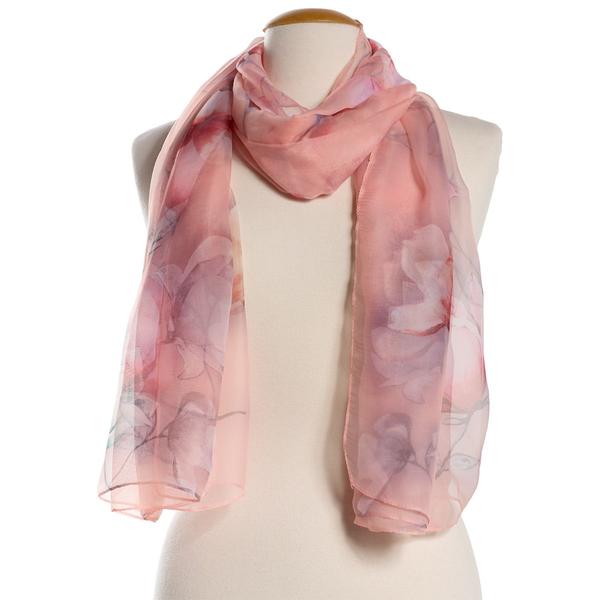 Womens Renshun Pastel Silk Floral Oblong Scarf - image 
