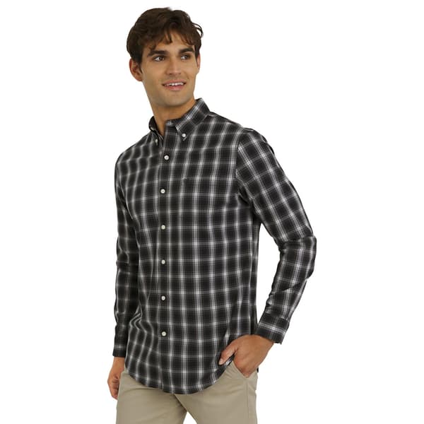 Mens Chaps Long Sleeve Plaid Button Down Shirt - Black Sand