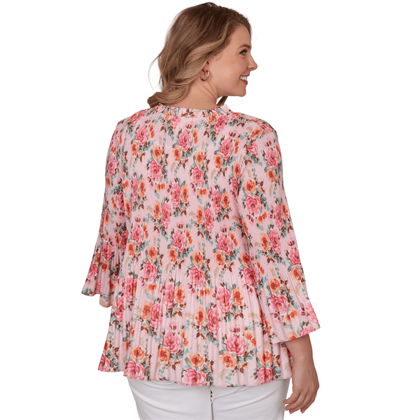 Plus Size Ruby Rd. Renaissance Romance Bell Sleeve Floral Blouse