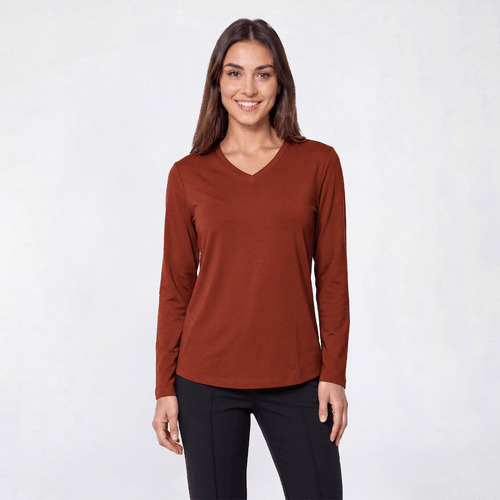 Womens Hasting & Smith Long Sleeve Solid V Neck Tee