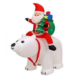 National Tree 6ft. White Inflatable Blow-Up Santa on Bear