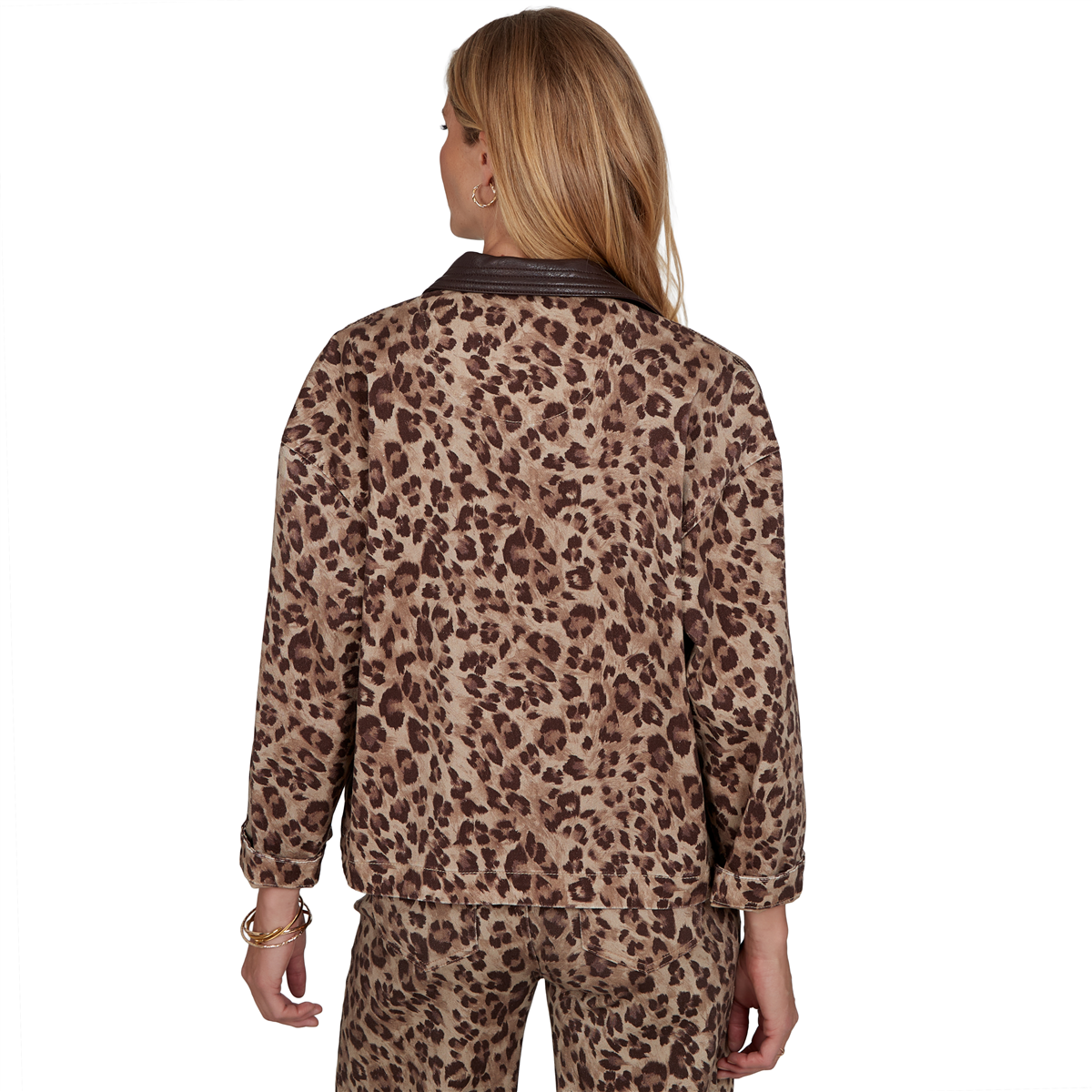 Womens Ruby Rd. Game of Luxe Leopard Denim Jacket