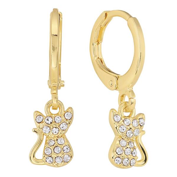 Athra 14kt. Gold Over Brass Crystal Cat Huggie Hoop Drop Earrings - image 