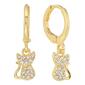 Athra 14kt. Gold Over Brass Crystal Cat Huggie Hoop Drop Earrings - image 1