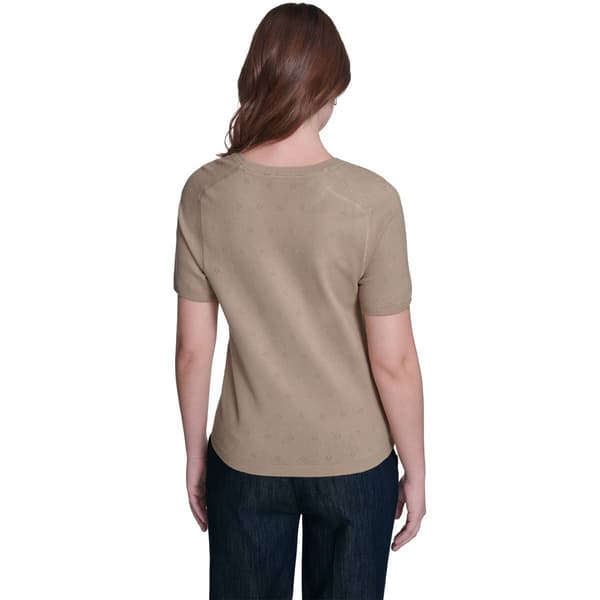 Womens Tommy Hilfiger Short Sleeve Solid Pointelle Sweater