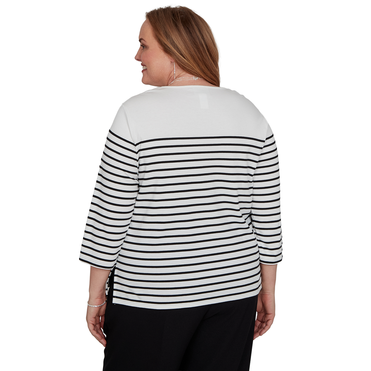 Plus Size Alfred Dunner Classics 3/4 Sleeve Poinsettia Stripe Tee