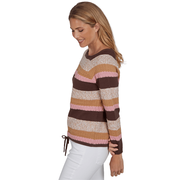 Womens Hearts of Palm Berry Fabulous Long Sleeve Stripe Sweater