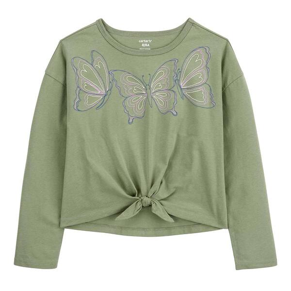 Girls Carter''s&#40;R&#41; Green Long Sleeve Tie Front Butterfly Top - image 