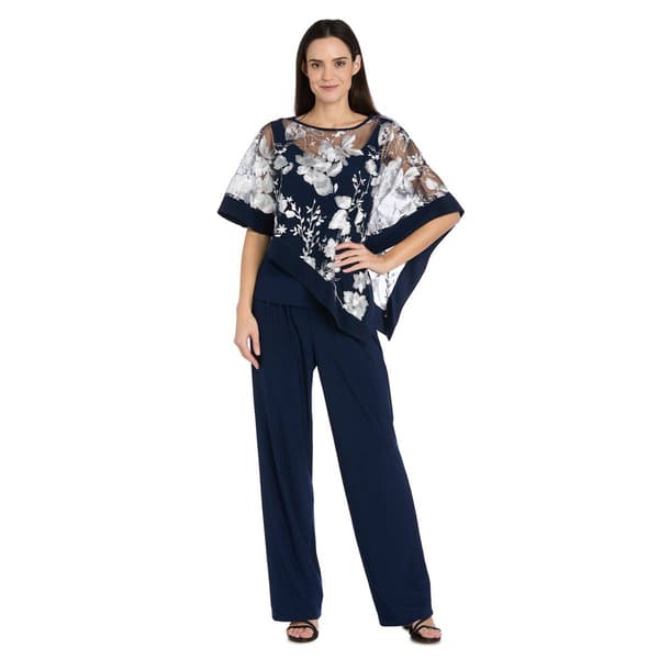 Womens R&M Richards Asymmetric Embroidered Poncho Pantset - image 