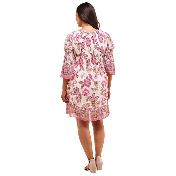 Womens Emma & Michele Long Sleeve Pleated Paisley Shift Dress