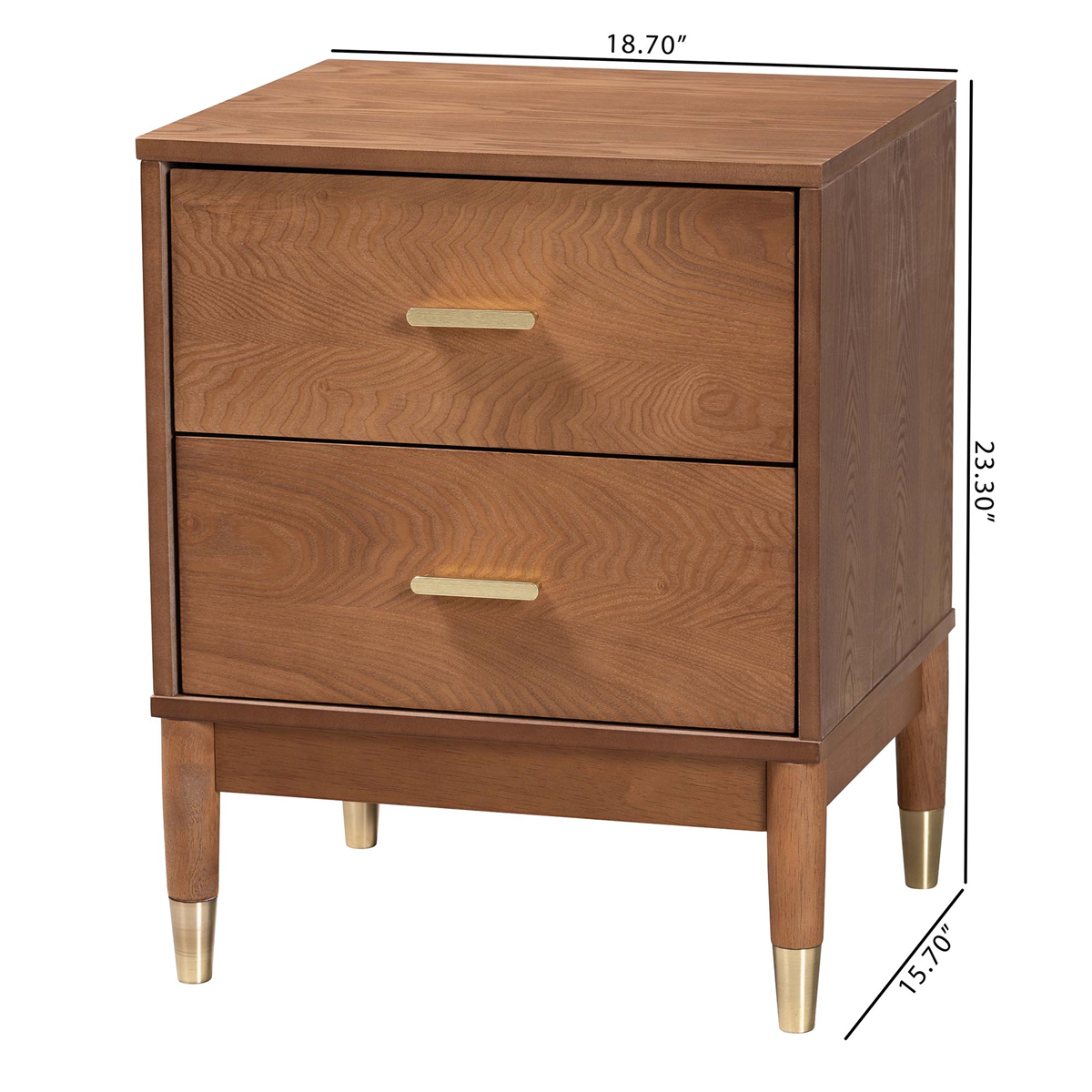 Baxton Studio Mandolin Ash Walnut Wood 2-Drawer Nightstand