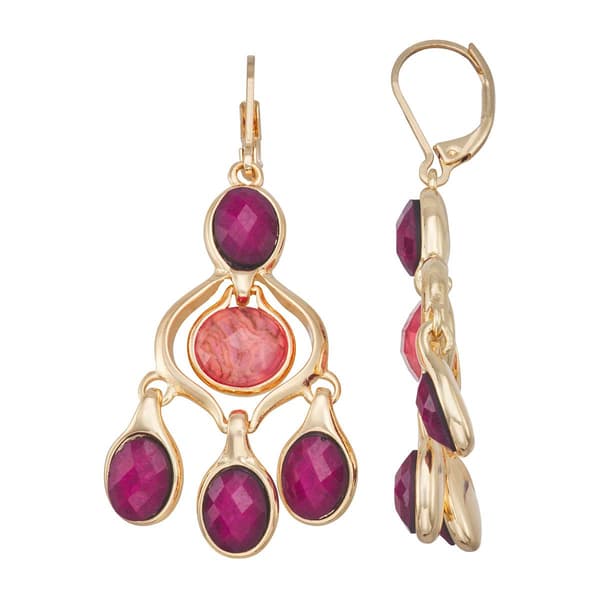 Napier Gold-Tone & Burgundy Drop Chandelier Earrings - image 