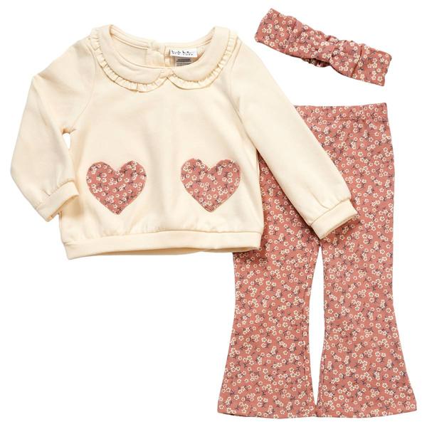 Baby Girl (12-24M) Nicole Miller 3pc. Floral Heart Fleece Set - image 