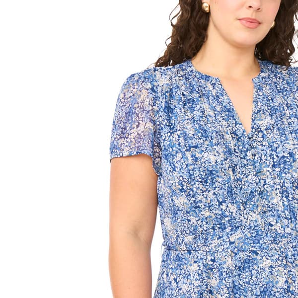 Plus Size MSK Short Sleeve Chiffon Pintuck Midi Dress