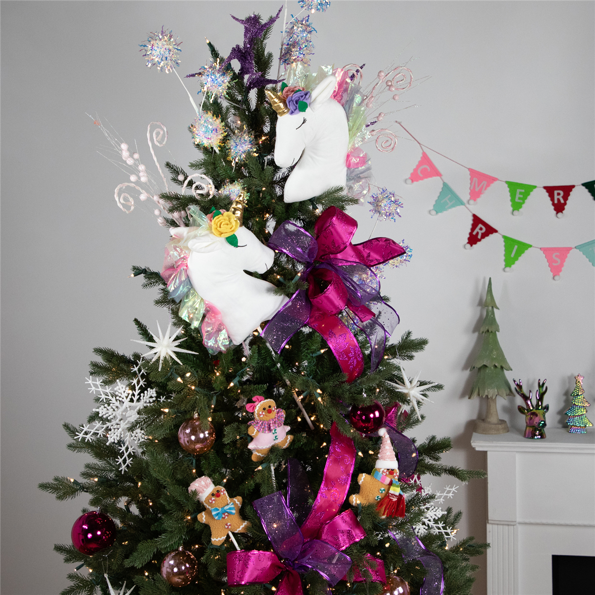 Northlight Plush Rainbow Unicorn Christmas Picks - Set of 2