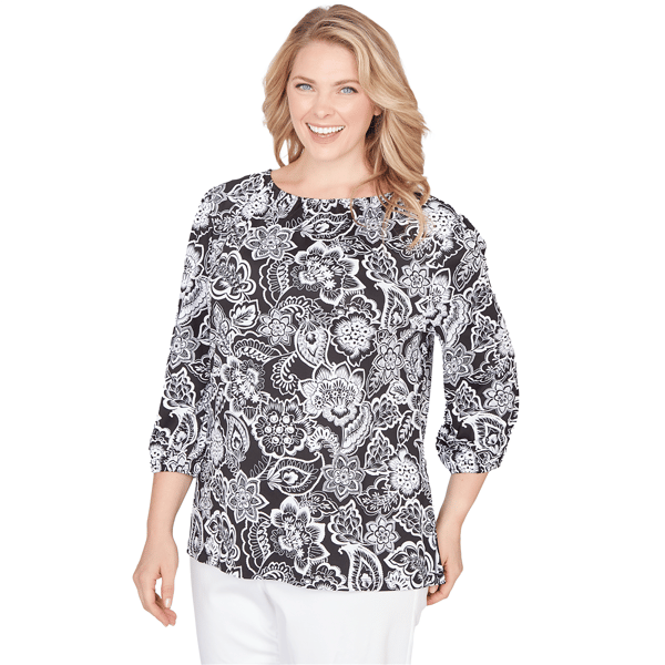 Plus Size Ruby Rd. California Dreaming 3/4 Sleeve Floral Blouse