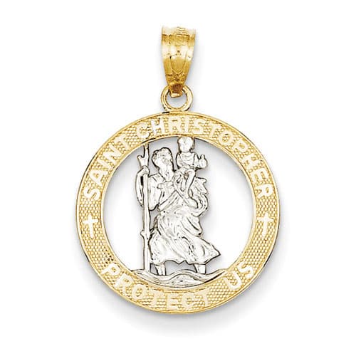 Unisex Gold Classics(tm) 14kt. Rhodium St. Christopher Pendant - image 
