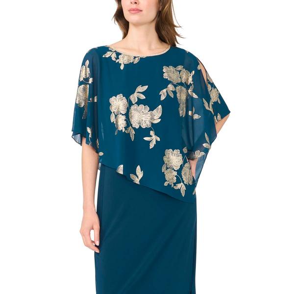 Womens MSK Solid Evening Gown with Foil Floral Overlay