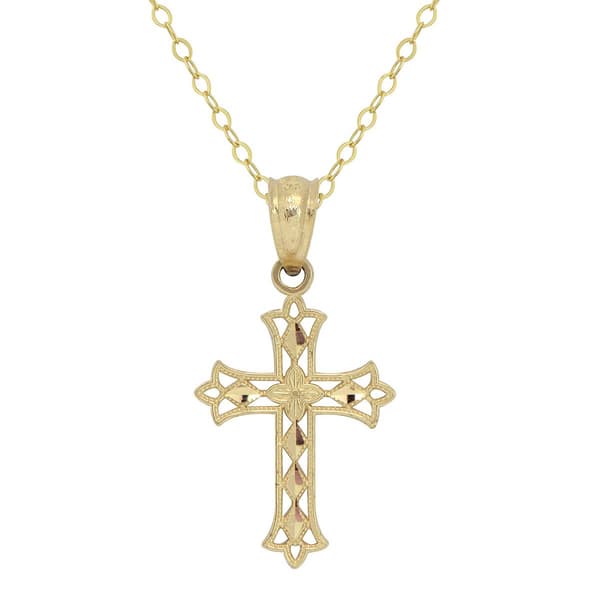 10kt. Gold Cross Pendant with Gold-Filled Chain - image 
