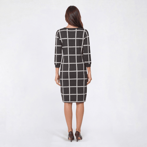 Womens Sami & Jo 3/4 Sleeve Plaid Sweater Dress