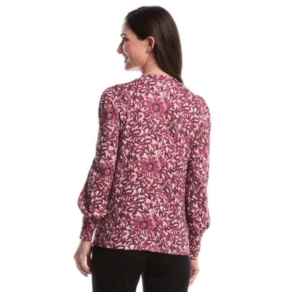 Womens Rafaella® Crew Neck Puff Sleeve Floral Paisley Blouse