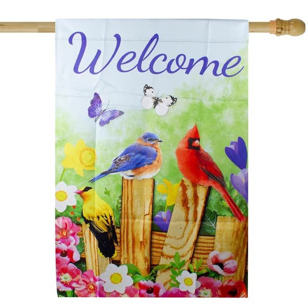 Northlight Seasonal Welcome Birds on a Fence Outdoor Flag