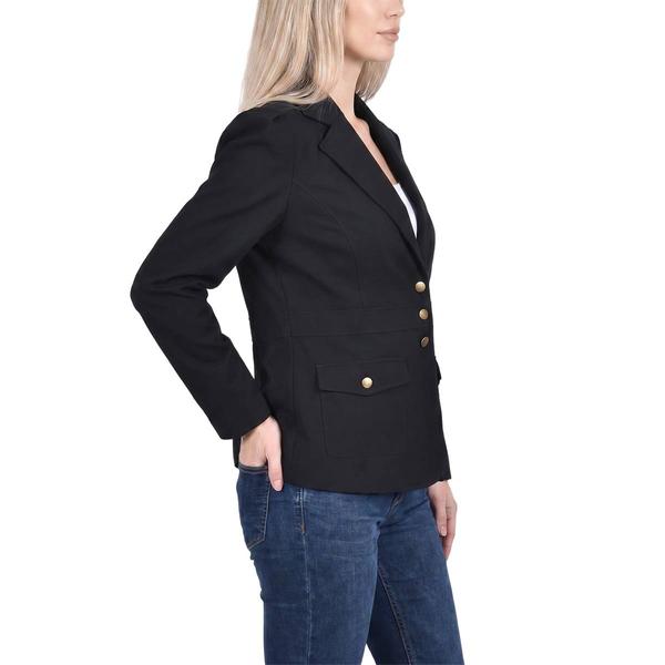 Petite NY Collection Long Sleeve Button Solid Scuba Crepe Blazer