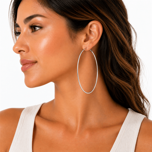 Saffron 60mm Stainless Steel Polished Flat Bottom Hoop Earrings