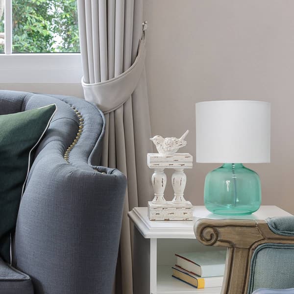 Simple Designs Glass Jar-Shaped Table Lamp w/Fabric Shade