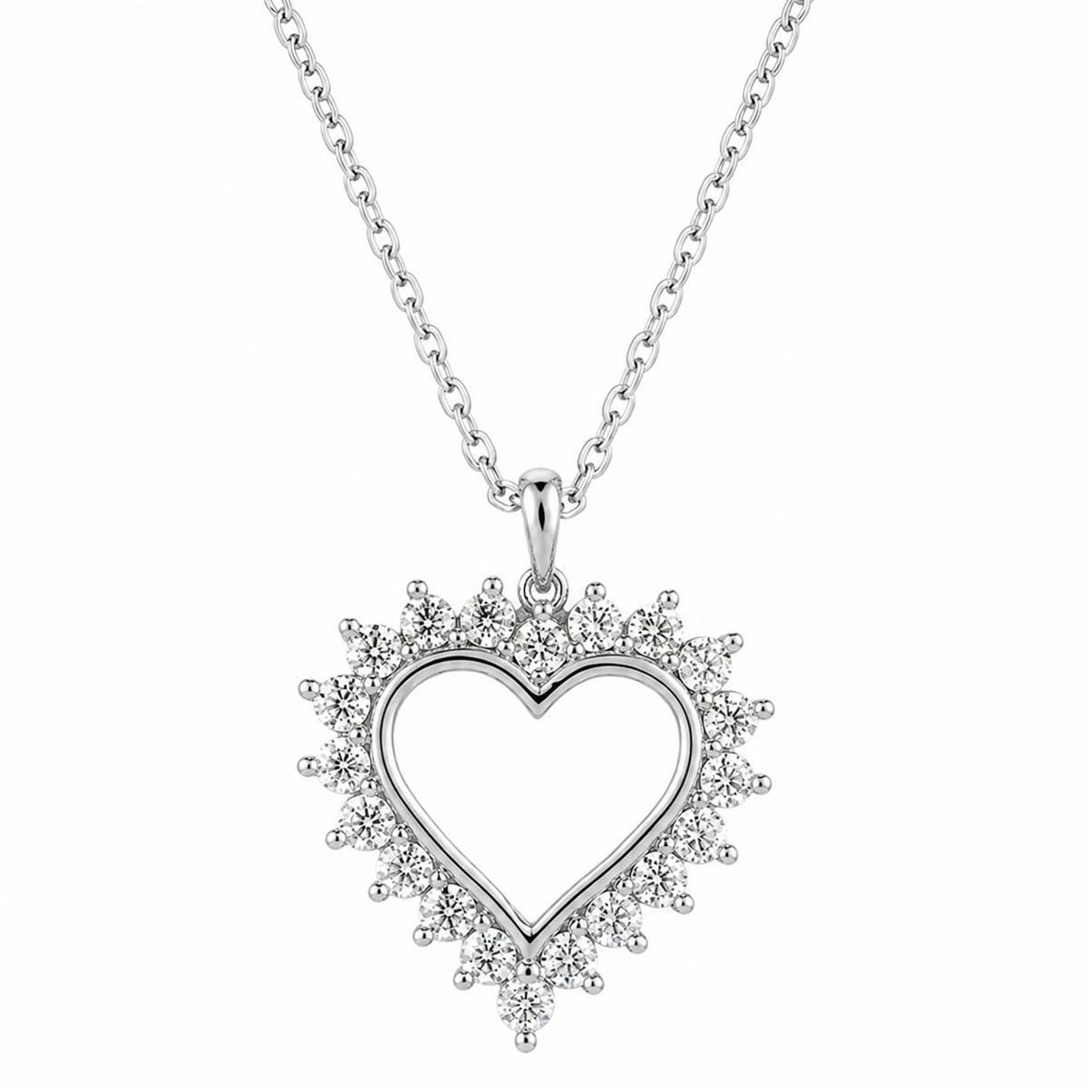 Sterling Silver Lab Grown Diamond 18in. Heart Pendant