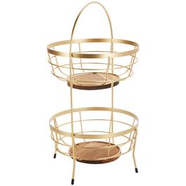 Bombay 2 Tier Wire Bamboo Fruit Basket