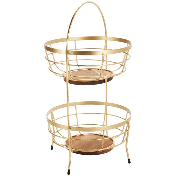 Bombay 2 Tier Wire Bamboo Fruit Basket - image 