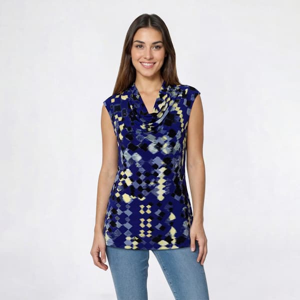 Womens Kasper Sleeveless Drape Neck Geometric Abstract Blouse