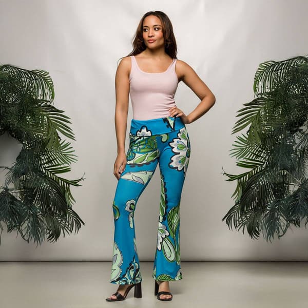 Womens 24/7 Comfort Apparel Teal Paisley Bell Bottom Pants
