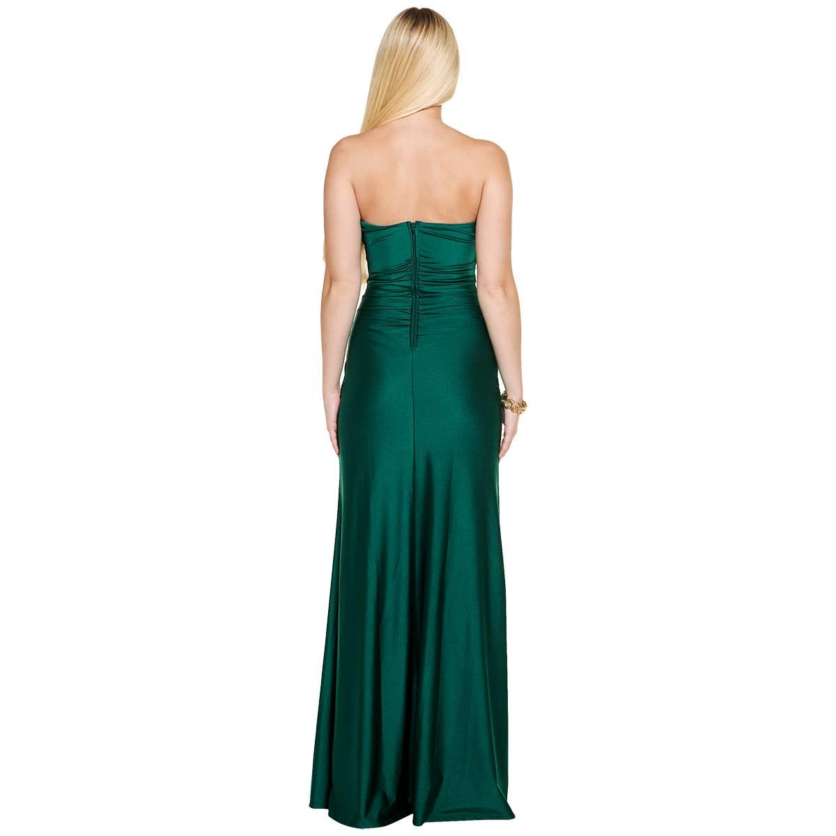 Juniors Emerald Sundae Sateen Strapless Ruffle Front A-Line Dress