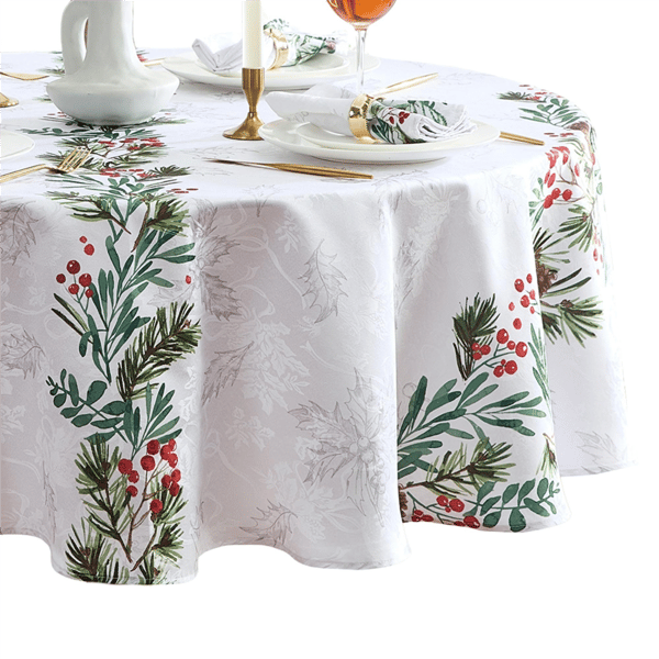 Threadmade Holly Berry Flourish Holiday Fabric Table Runner