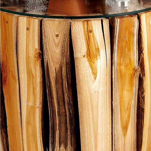 9th & Pike® Brown Rustic Teak Wood & Glass Accent Table