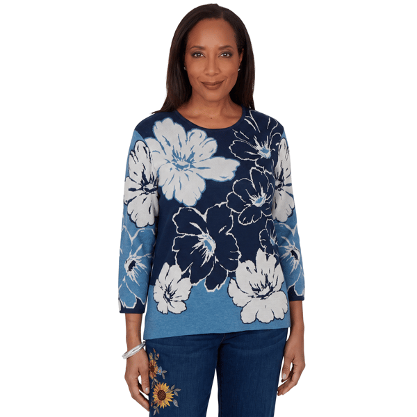 Womens Alfred Dunner Good To Go Floral Patch Sweater - image 