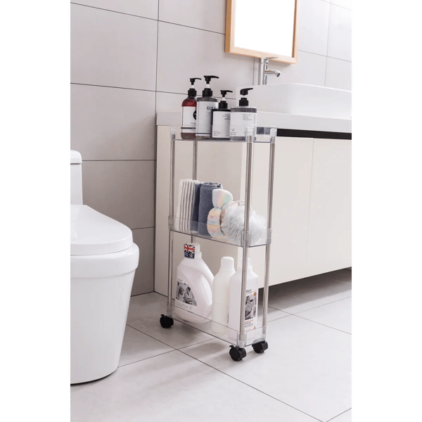 J&V Textiles Chrome Slim Clear Acrylic 3 Tier Cart