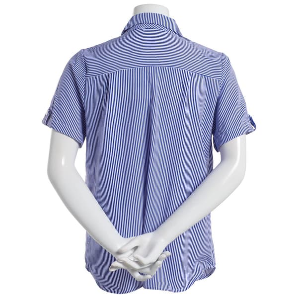 Womens Notations Short Sleeve stripe Equipment Button Down Blouse