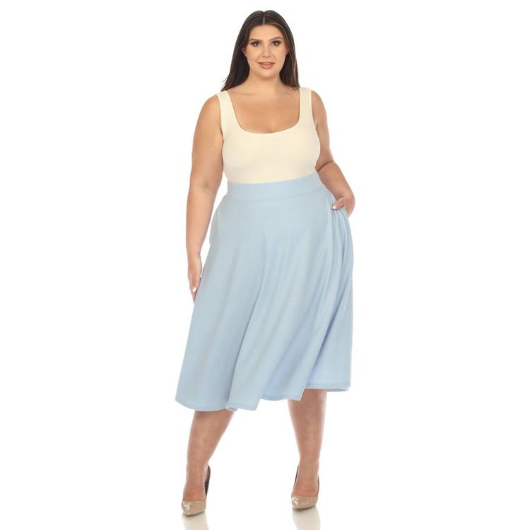 Plus Size White Mark Flared Midi Skirt with Pockets