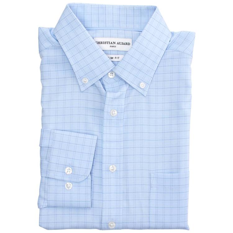 Mens Christian Aujard Slim Fit Plaid Dress Shirt - Blue Plaid