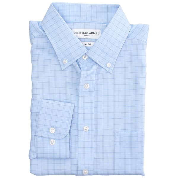 Mens Christian Aujard Slim Fit Plaid Dress Shirt - Blue Plaid - image 
