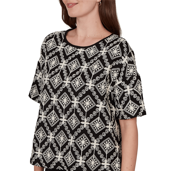 Petite Skye’s the Limit Terra Tropic Medallion Embroidered Blouse